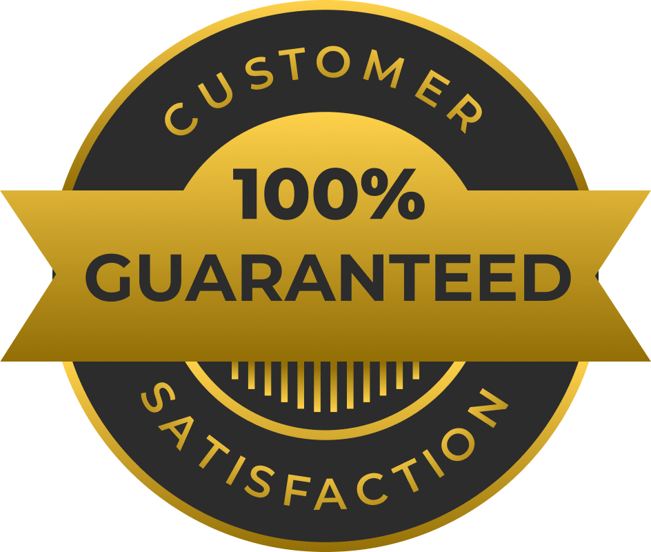 Detail Lab. Gold and black circular badge with 100% Guaranteed Customer Satisfaction displayed across a ribbon banner in the center.